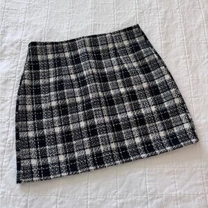 Lulu's Black & White Plaid Tweed Mini Skirt
